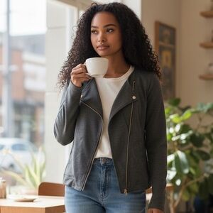 Gray Zip Motto Style Jacket